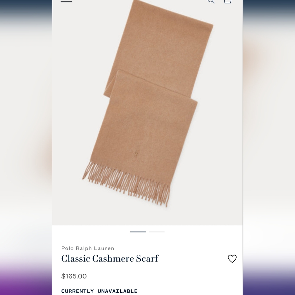 100% Cashmere Polo Ralph Lauren Scarf in Camel Melange